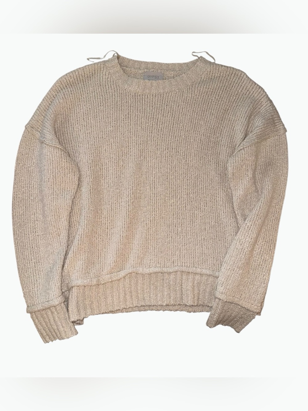 Cream Crewneck Ribbed Sweater